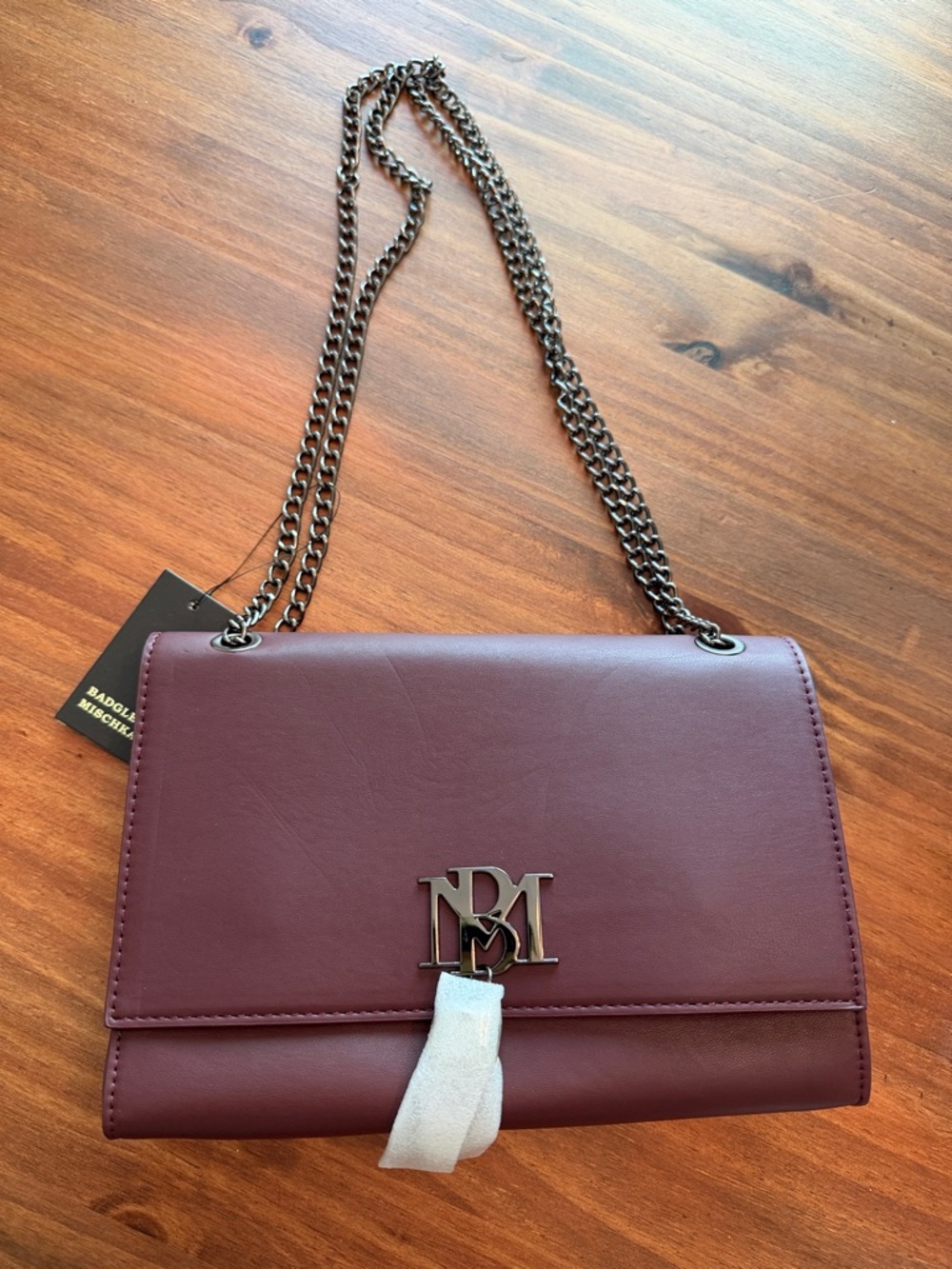 Badgley Mischka Burgundy Chain Crossbody Bag Vegan Leather